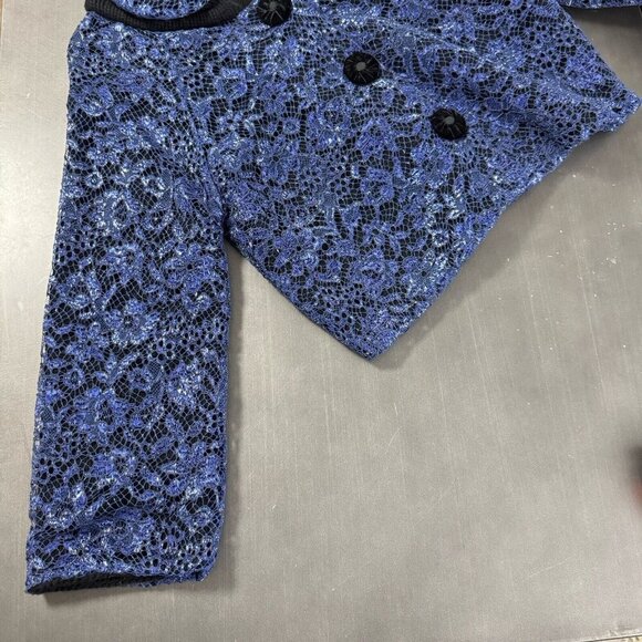 Marc Jacobs Bolero‎ Cashmere Crop Jacket Luxury Blue Metallic Floral Mesh Blazer - Picture 7 of 16